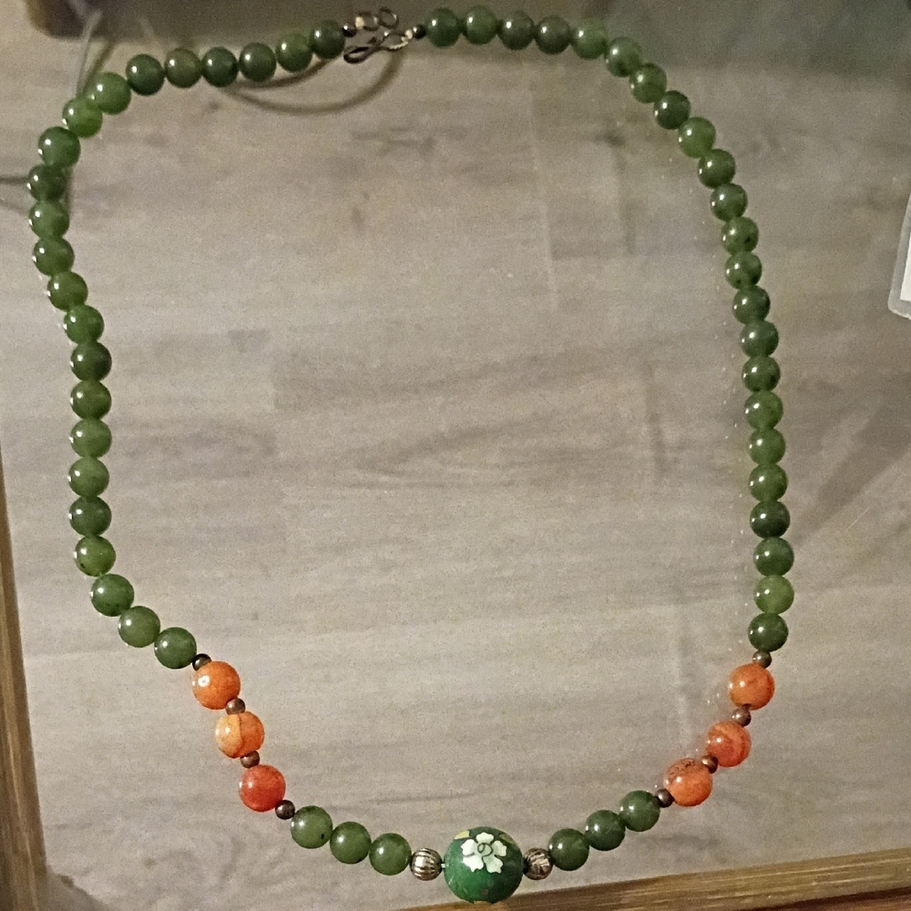 Green and Orange Beaded Necklace
